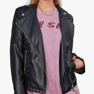 Faux, leather bomber jacket with pocket size large new with tags